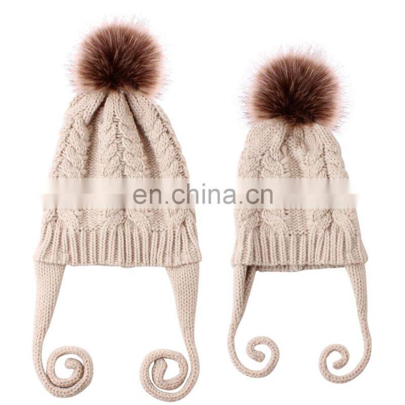 Mom Kids Family Hats Family Matching Beanies set Baby Girl Knitted Winter Warm hats Stylish Kids Mom Cotton headwear
