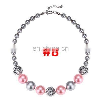 Valentine'sDay Baby Girl Necklace Kids Pink Chunky Bubblegum Beads Necklace Love Hear Pendants 35Styles