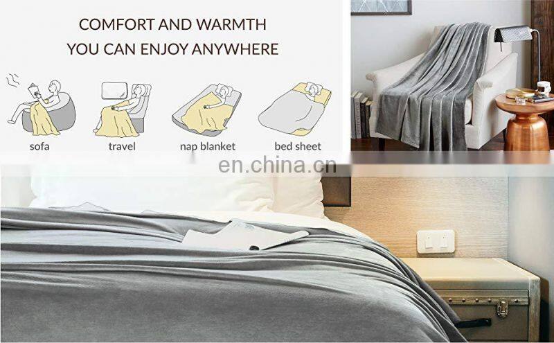 Silver Grey Travel Size Super Soft Fluffy Warm Solid Bed Throws Flannel Fleece Blanket