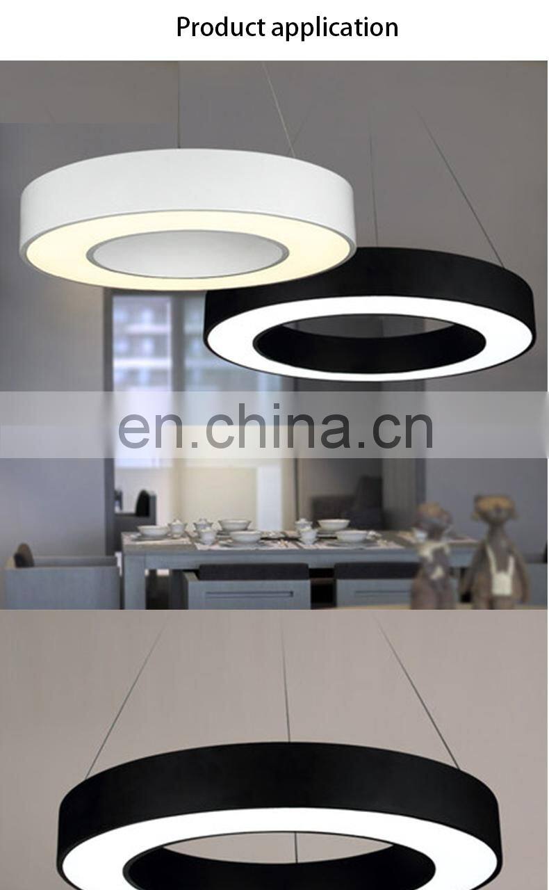 White Black Stylish Geometric Ring Shape Iron Lamp Pendant LED Suspended Light for Office Hotel Restaurant