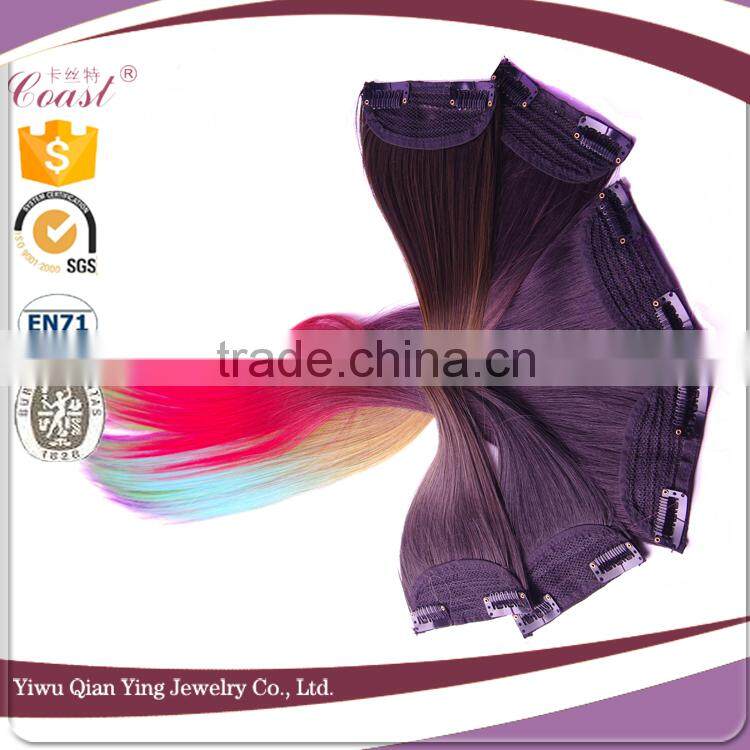 fashion ombre straight synthetic fiber two tone color easy clips hair extension