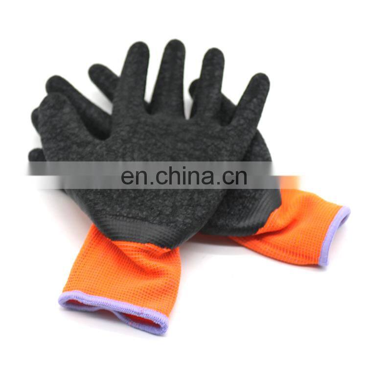 Non Slip Coating Red Nylon Knit Rubber Palm Coated Crinkle Latex Protection Safety Work Gloves