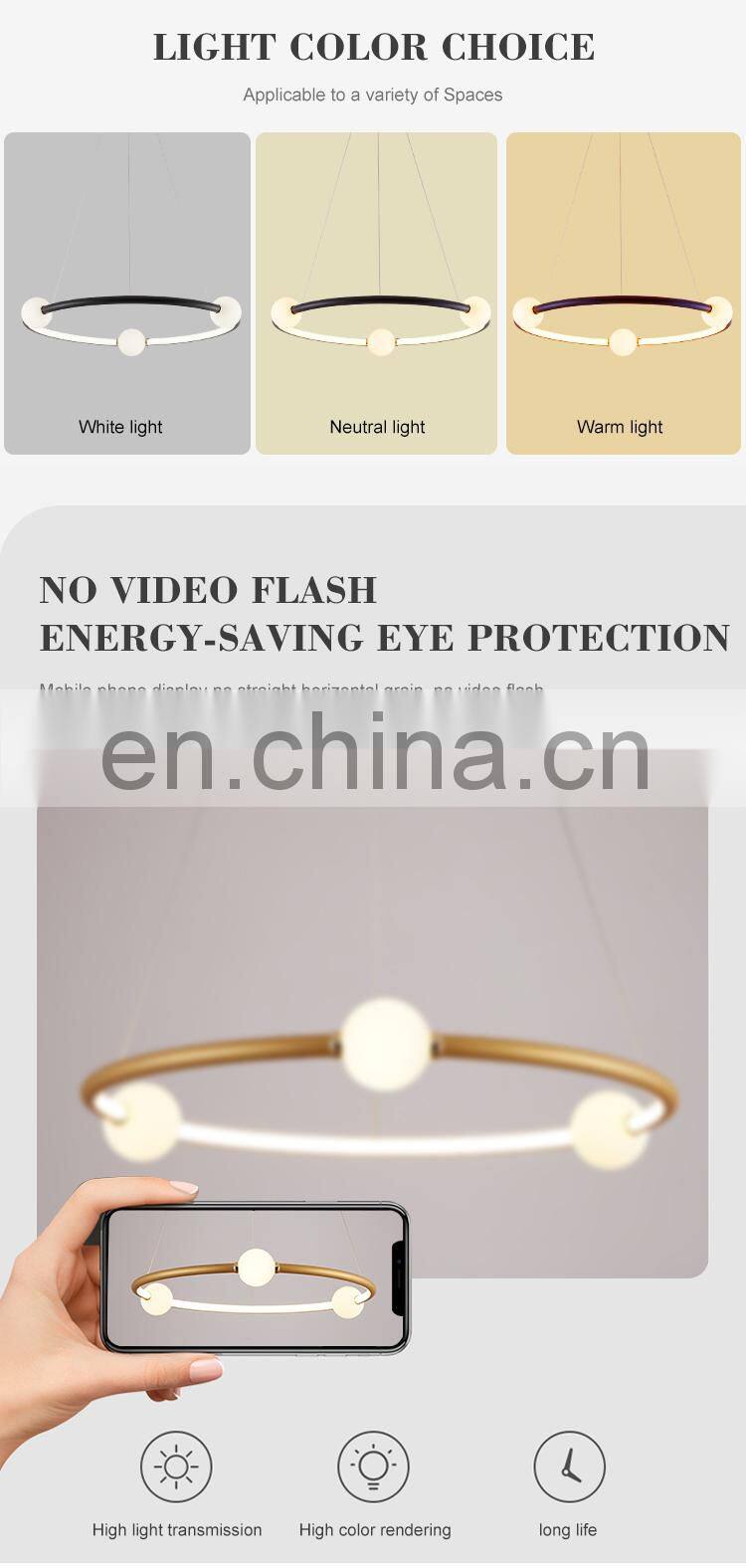 Personality Fashion Glass Black Gold Decoration Living Room Bedroom LED Modern Indoor Chandelier Light