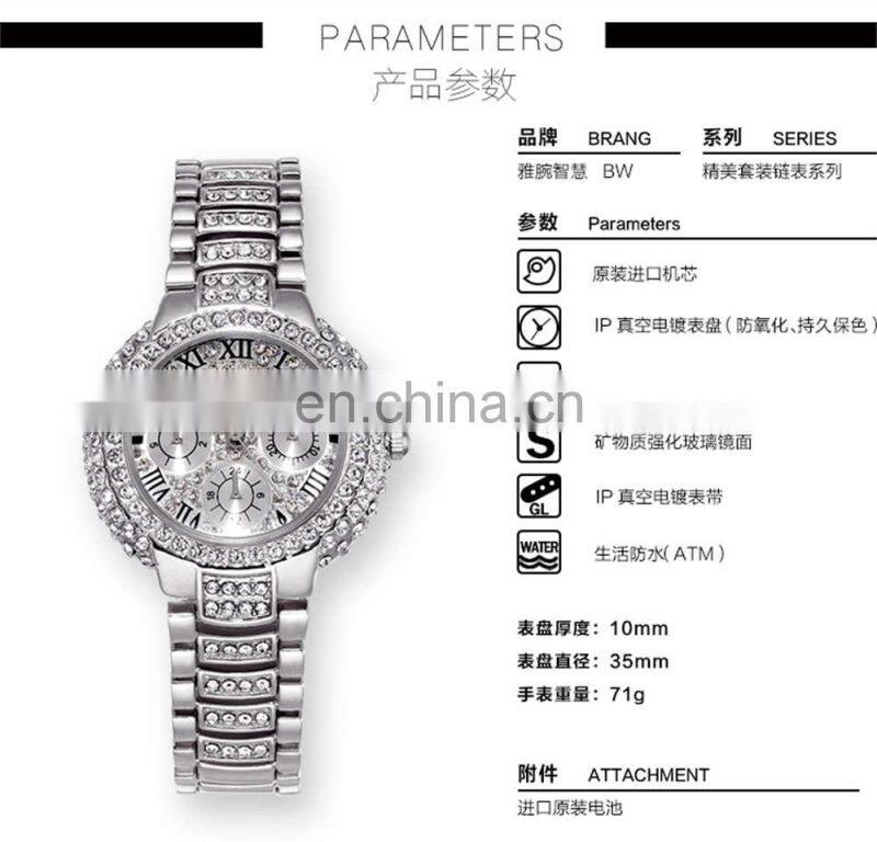 BW 8093 Iced Out Watches Women Gold Quartz Fashion Luxury Roman Font Waterproof Watch Jewelry