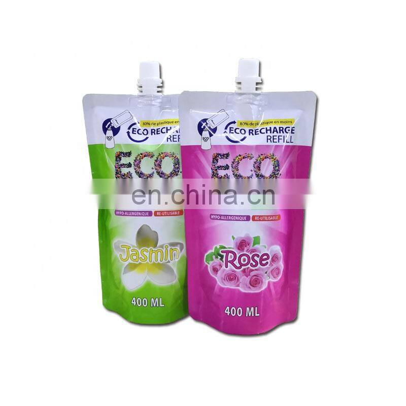 packaging liquid bags doypack 8oz 12oz cleaning bleach detergent custom refillable spout packaging aluminium spout pouch polybag