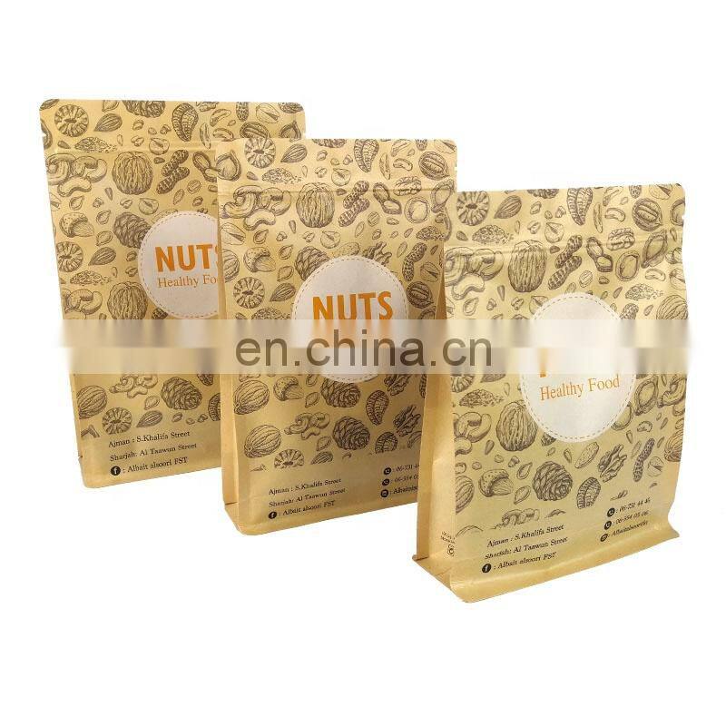 eco packaging paper bags snack cashew nuts packaging stand up clear window brown Kraft custom paper bag with your own logo