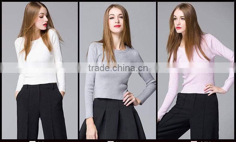 Fashion design handmade pullover collar knit wool sweater for young ladies