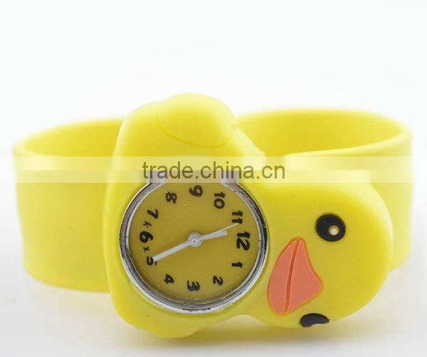 cute little yellow duck slap watch glass face quartz movt silicone stainless watch