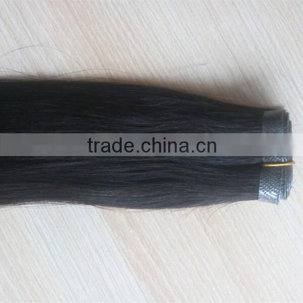 thick end black natural black color handtied Seamless PU skin weft brazilian human hair