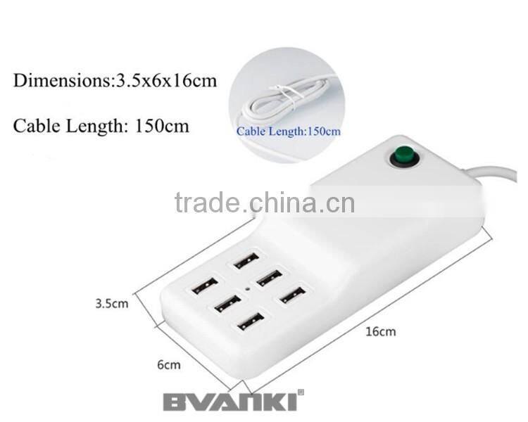 2016 trending hot products Universal Wall Socket 50 Watt 6 Port Rapid Charger Desktop USB Charger with AC power cable