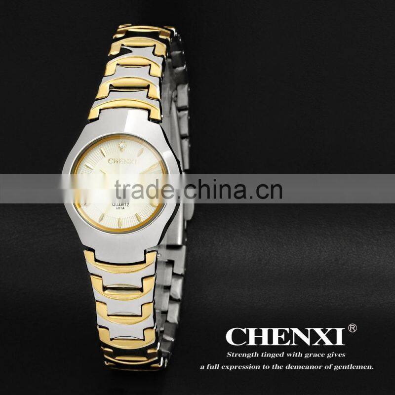 classic hot sale new calendar watch , gold plated 5ATM waterproof gold double date watch for couples 601A