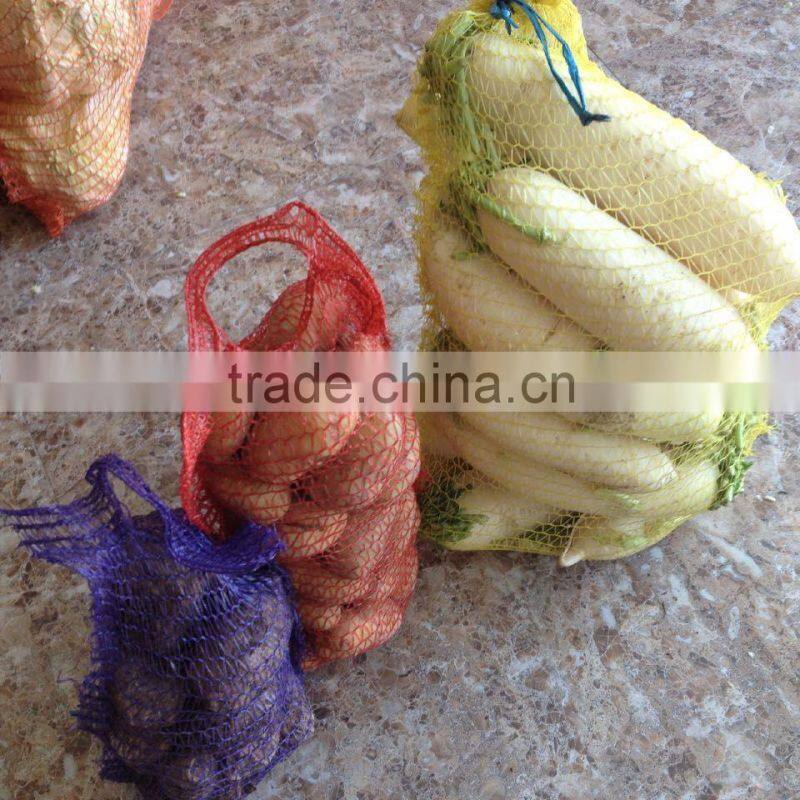 good quality and hot sale 25*39 orange HDPE beans mesh bags with handle
