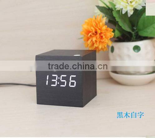 Cube wooden LED Alarm Clock despertador Temperature Solids Voice Control LED display electronic desktop Digital clocks Calendar