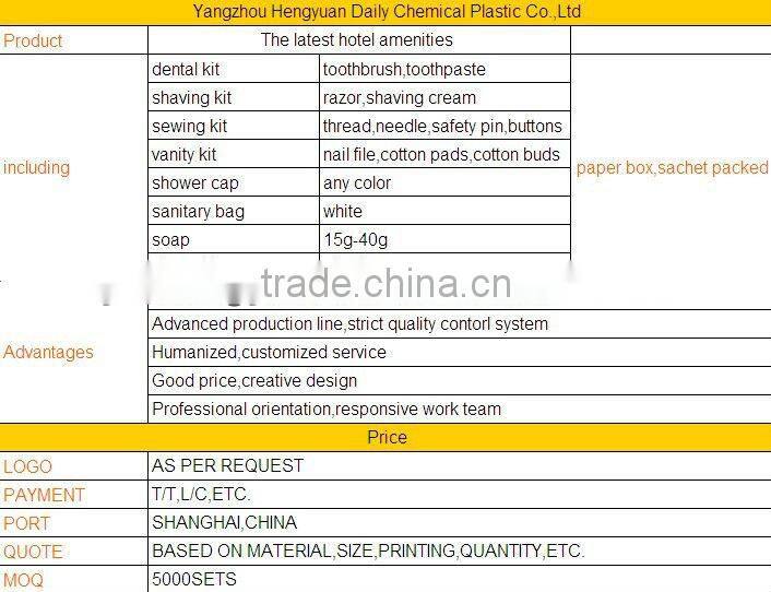 the latest disposable 4 star hotel amenity kit ,hotel amenities manufacturer