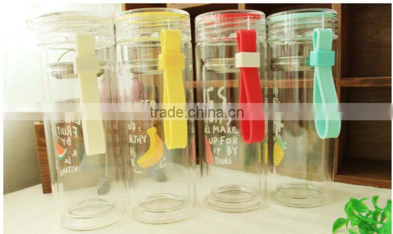 leak protected 4 colors glass tea bottle with portable ring