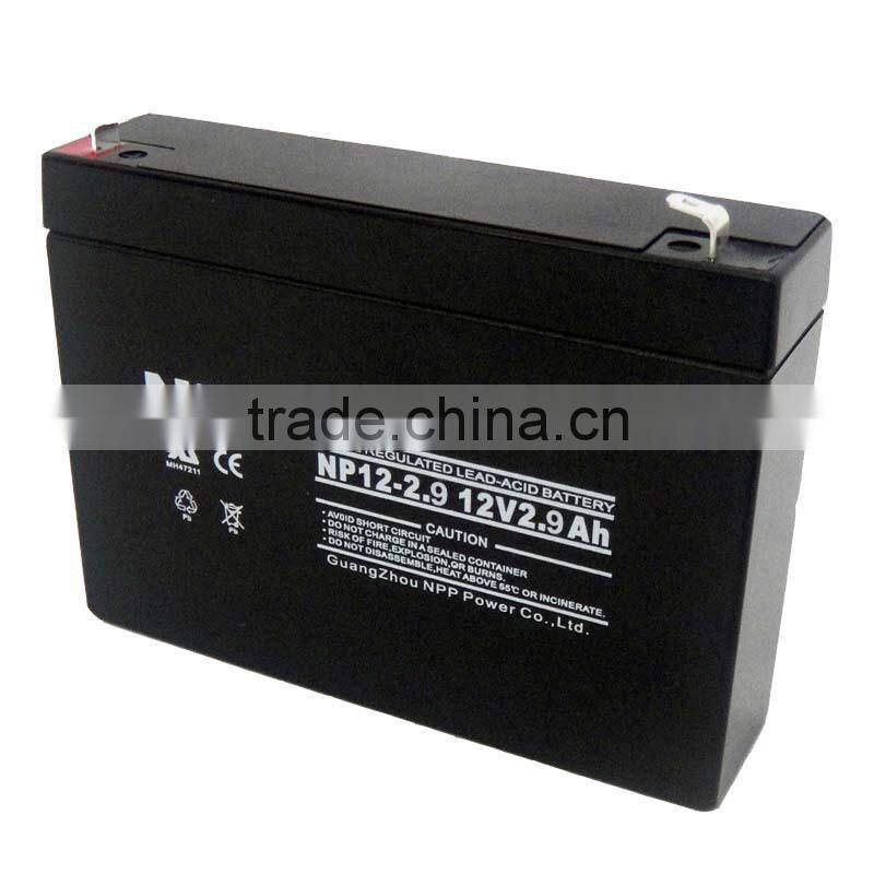 2.9ah capacity long life made in china battery 12v2.9ah