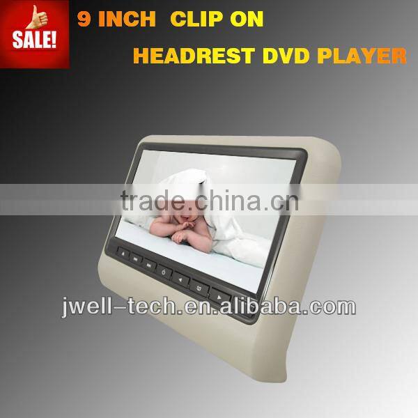 9 inch active car headrest monitor, headrest dvd, headrest dvd player, dvd player with speaker,IR,FM,USB,SD,32 and 8 bit Game