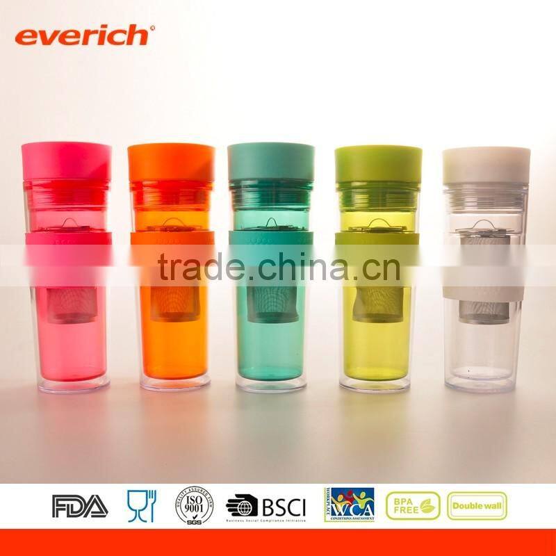 16oz Double wall tritan tumbler with flip lip and stainless steel infuser