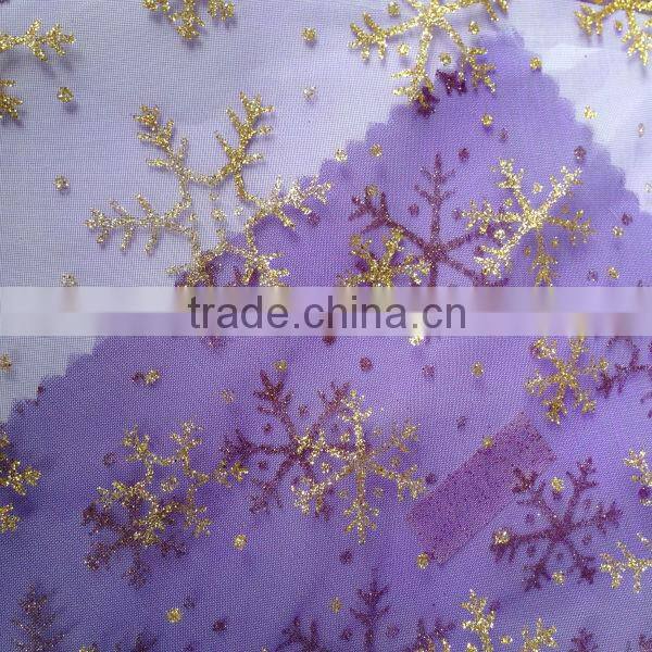 100% Polyester christmas flower printed organza fabric for christmas decoration