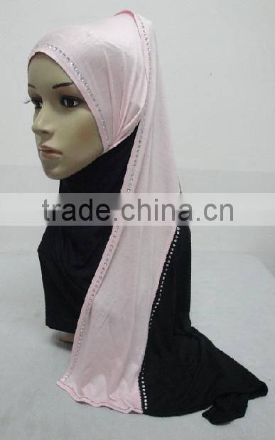 JL045 cotton jersey black with colors combine mulim scarf,muslim hijab
