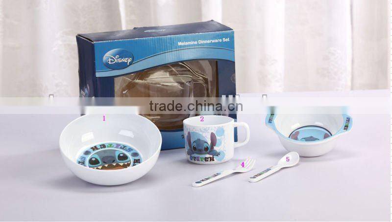 Food grade christmas plastic melamine 5pcs children gift dinner ware set