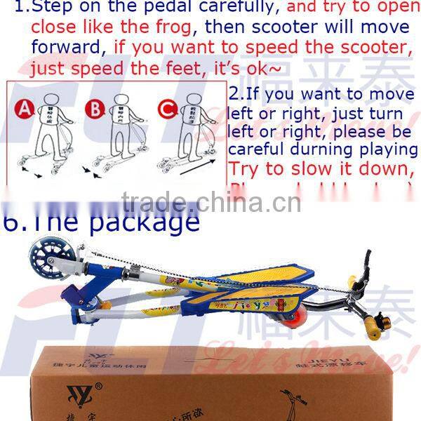 Mini 125mm cheap cost FLT-10101 frog kick scooter with flashing PU wheels