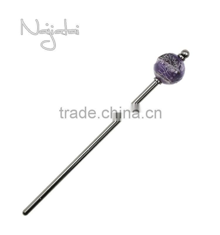 For Wholesale Magic Kimono Natural Stone Sculpture Japanese Metal Hair Stick