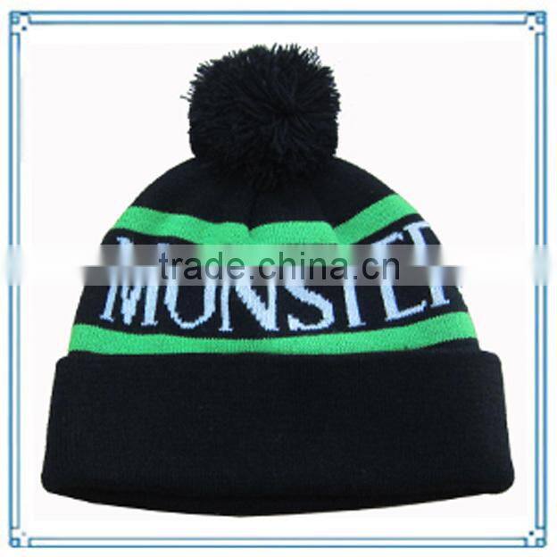 100% acrylic knitted beanie winter hats wholesale high quality customized dobby knitted beanie hat in black color