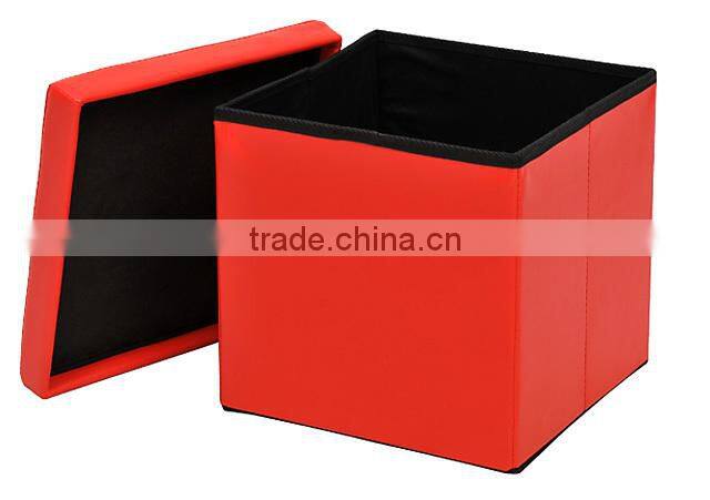 Orange Faux leather foldable ottoman box