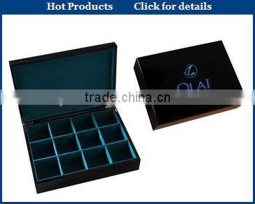 wooden tea box container glass lid with divisions