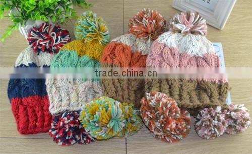 Cute Korea woolen top dye yarn knitted hat with ball top,many colors for choice