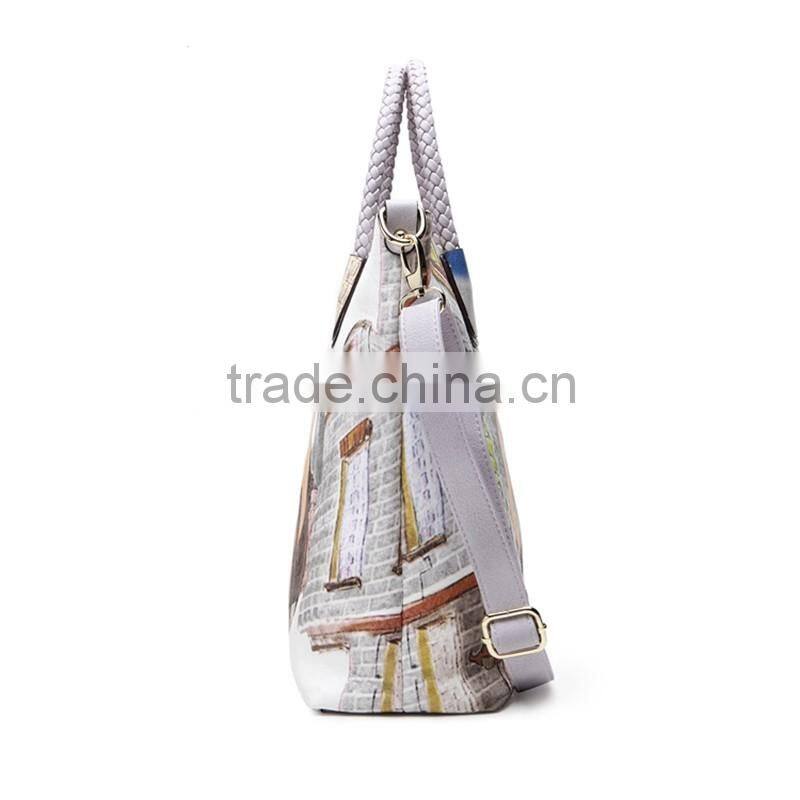 Latest design ladies custom printed tote handbag from dongguan factory