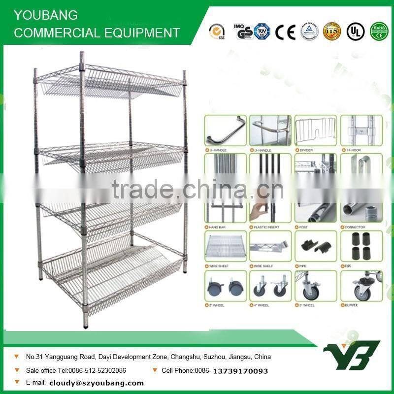 2015 hot sell New type NSF 48x24 inch light duty 4 layer chrome slant shelf rack (YB-WS013)
