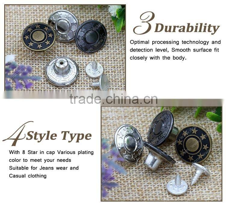 Eight Star Plastic Insert Copper Button Shank Button for Jean Button