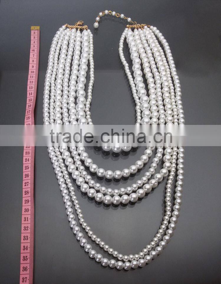 European And American Big Exaggerated Retro Multilayer Pearl Clavice Chain Bends Long Necklace