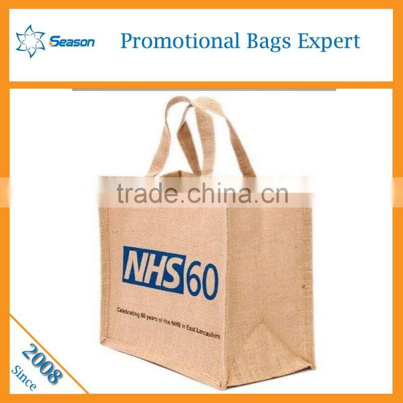 Hot sale leather handle shopping jute bags hessian cloth burlap sack linen bag