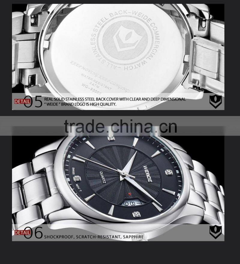 WEIDE Stainless steel Elegance Mens Custom logo Quartz Watch 5 atm water resistant