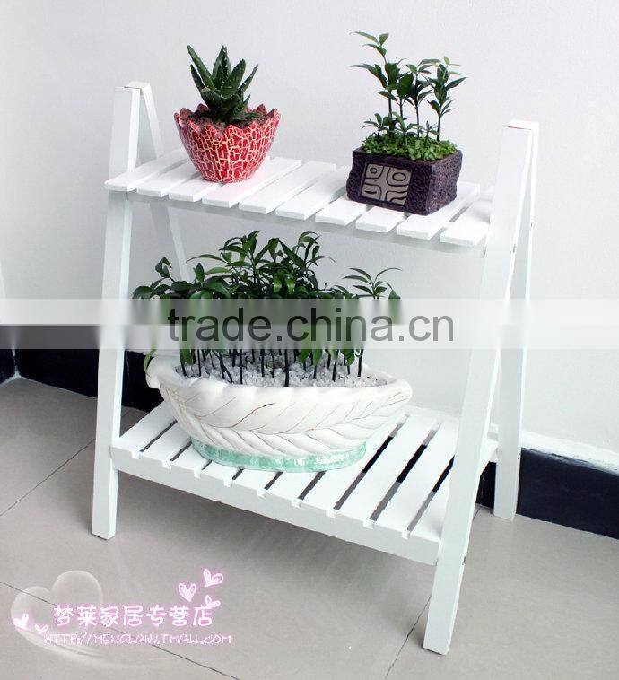 Popular design 2 layer garden antique wall hanging wood shelf with hooks