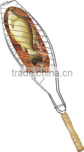 Wood Handle Rectangle BBQ Grill Grates Wire Mesh 32x19cm