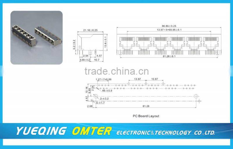 Double Row RJ45 Network PCB Jack without shield