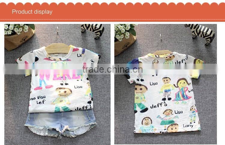 Wholesale White Cute Cartoon Scrawl 2-7 Years Old Girls Custom Kids T-shirt
