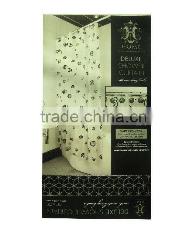 1PCS PEVA shower curtain with12pcs decorative hooks