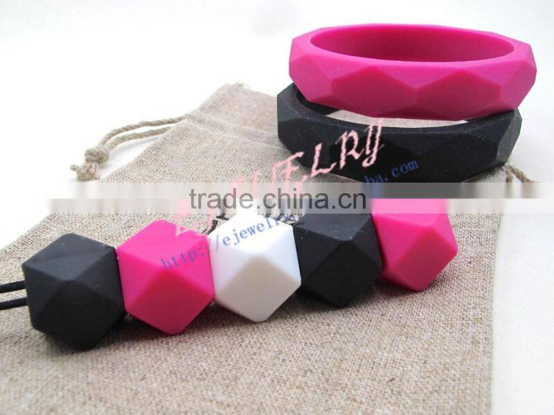 multicolor hexagon teething beads necklace silicone teething necklace wholesale TN018