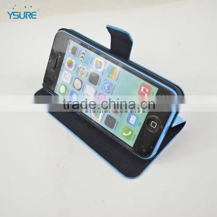 Simple Style PU leather case For iPhone 5c with White Spot , big magnet and support ability that easy to watch video