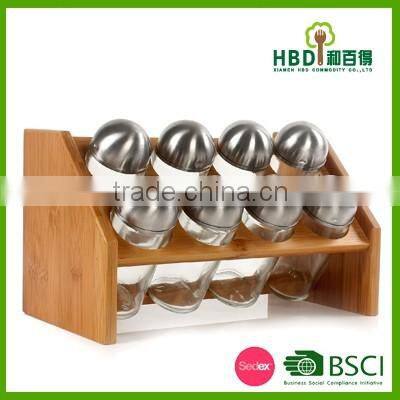 High quality bamboo wood Spice rack with 8 jars