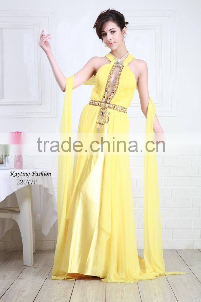 Charming Beaded Halter Sleeveless with Scarf Sexy Evening Dress 2014
