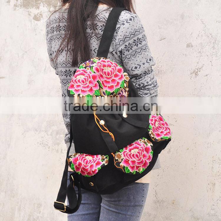 China ethnic embroidery woman canvas hiking backpack