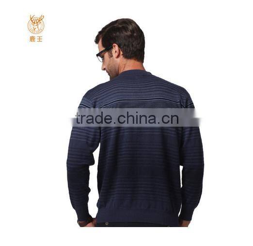 Men Round Neck Cashmere Modern Knitting Sweater, Plain Grey Striated Cashmere Sweater
