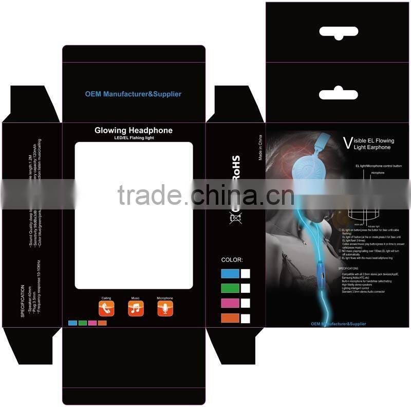 Comfortable glowing headband headphones visible in the darkness EL AUX cable fashion color earphone
