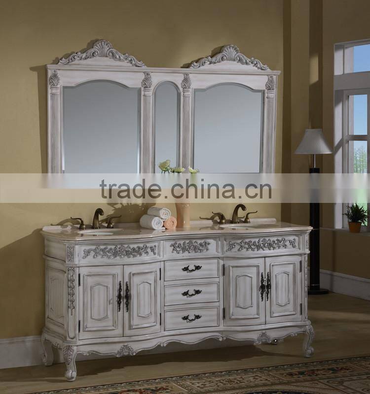 European Style Water-resistant Antique Bathroom Vanity Double Sinks
